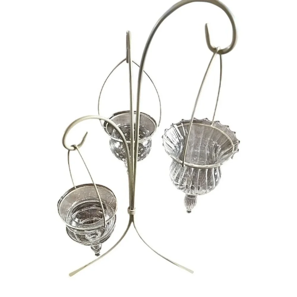 PartyLite 16 Inch Trio Hanging Glass Votive Holder Metal Stand Centerpiece Clear - Picture 7 of 7